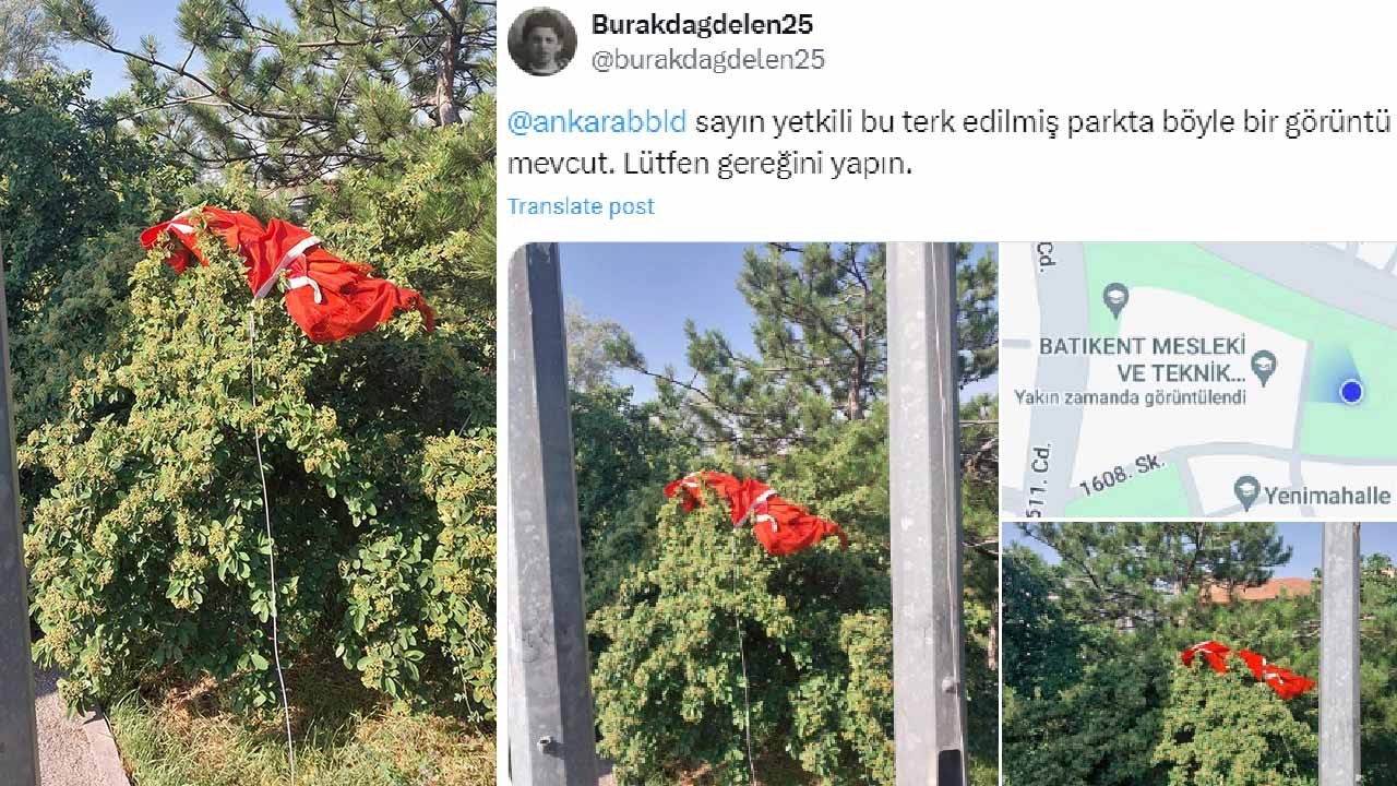 Başkent 153’ten bayrak hassasiyeti: Düştüğü yerden kaldırıldı