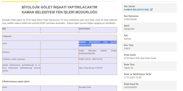 Kaman Belediyesi’nden Kırşehir’e dev hizmet: 17 Temmuz’da ihalesi yapılacak