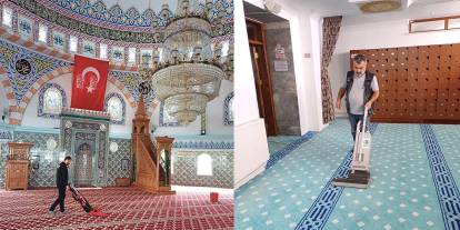 Pursaklar’da camiler dip köşe temizlendi, pırıl pırıl oldu