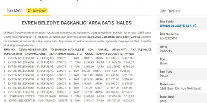 Evren Belediyesi’nden uygun fiyata arsa satışı